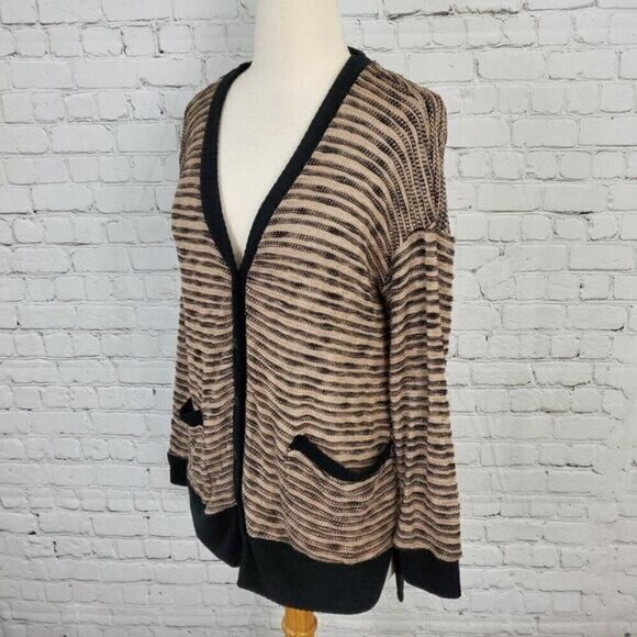 SPLENDID 𝅺Tan Black Marled Striped Cardigan Sweater M NWT NEW - Picture 2 of 6